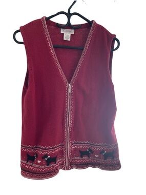 Northern Reflections Red Knit Sweater Vest with Zip Detail Yorkie Heart Print